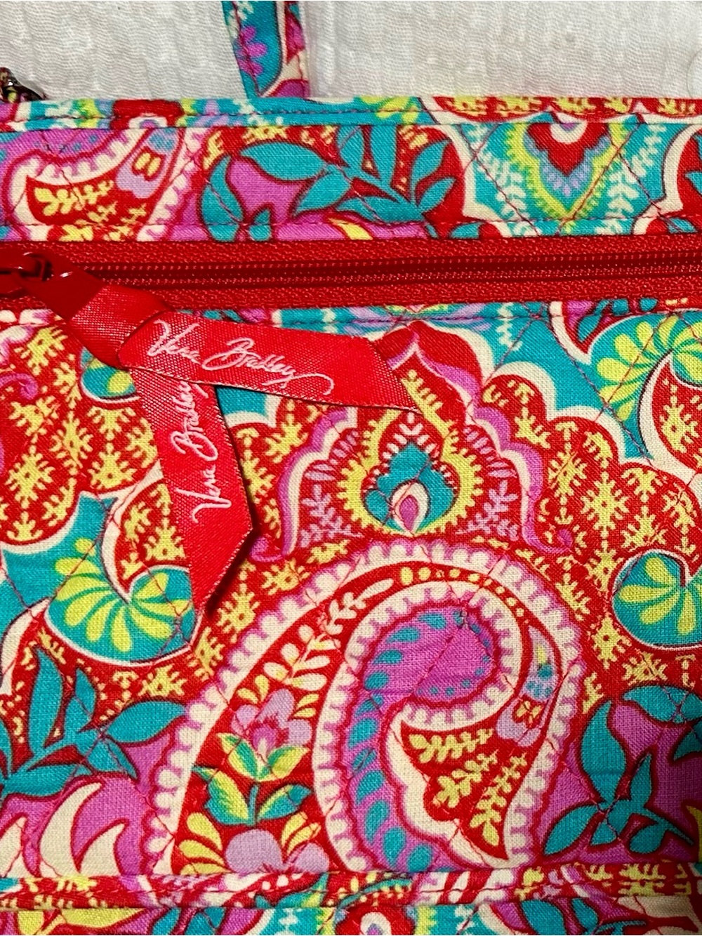 Vera Bradley Quilted Crossbody in Red, Turquoise & Pink Paisley